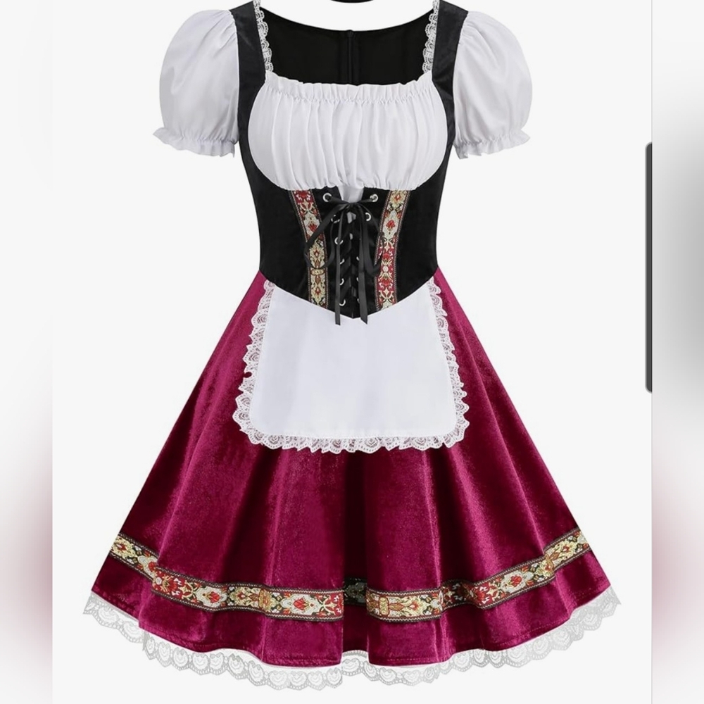 Traditional Octoberfest German Dirndl Dress with Puff Sleeves Size Med